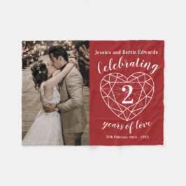 ガーネット結婚2周年記念ハート赤 フリースブランケット