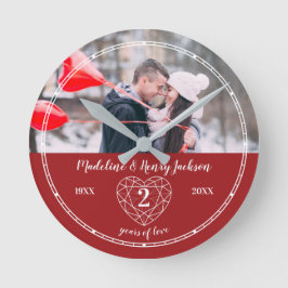 ガーネット結婚2周年記念ハート赤 ラウンド壁時計