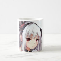 ガーネット色の目をした銀髪の腹を立てたアニメの女の子