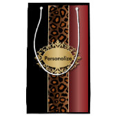 ガーネット赤と黒のヒョウのパターン スモールペーパーバッグ (正面)