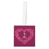 ガーネット2周年結婚ハート2枚の写真 キューブオーナメント (正面)