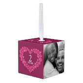 ガーネット2周年結婚ハート2枚の写真 キューブオーナメント (裏面アングル)