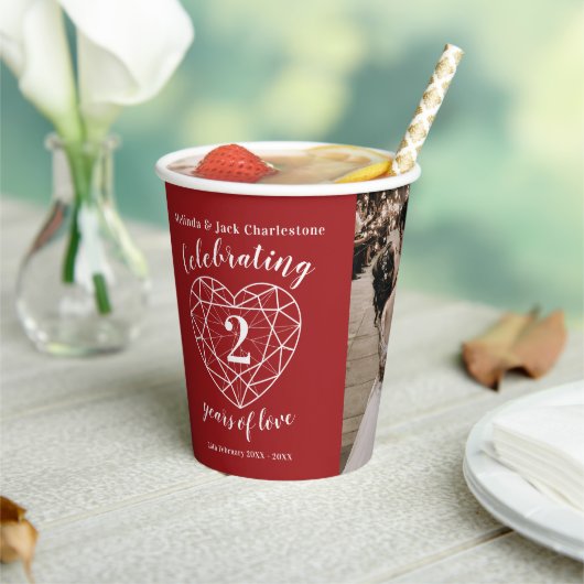 ガーネット2周年記念結婚のアウトラインハート写真 紙コップ (インサイチュ)
