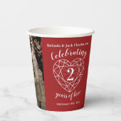 ガーネット2周年記念結婚のアウトラインハート写真 紙コップ (裏面)