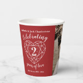 ガーネット2周年記念結婚のアウトラインハート写真 紙コップ (正面)
