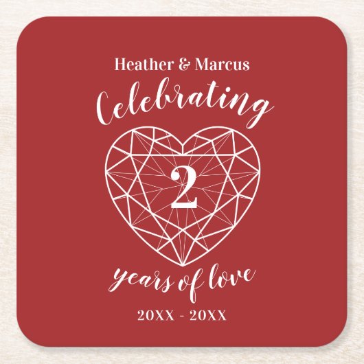 ガーネ祝の2年間の愛パーティーコースター スクエアペーパーコースター (正面)
