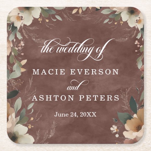 ガーネ素朴ットコテージコアフローラウェディングレセプション スクエアペーパーコースター (正面)