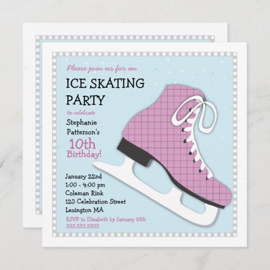 ガーファンキールアイススケートで滑る誕生日パーティーの招待 招待状 (正面/裏面)