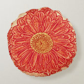 ガーベラのデイジーのブロックプリント、マンダリンオレンジ ラウンドクッション (裏面)
