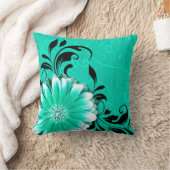 ガーベラのデイジーの空想スクロール|真新しい緑の黒 クッション (ブランケット)