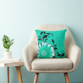 ガーベラのデイジーの空想スクロール|真新しい緑の黒 クッション (椅子)