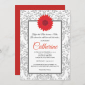 ガーベラのデイジーのDemaskの灰色のブライダルシャワー 招待状 (正面/裏面)