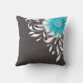 ガーベラのデイジースクロールバーラップ1ティール(緑がかった色)の木炭 クッション (裏面)