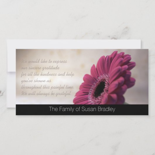 ガーベラの悔やみや弔慰は写真カード2感謝していしています サンキューカード (正面)