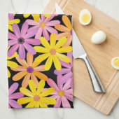 ガーベラの花模様、背景 キッチンタオル (四つ折り)