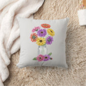 ガーベラガーベラデイジーウォーターカラーメイソンジャー クッション (ブランケット)