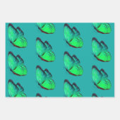 ガーベラデイジーとティール（緑がかった色）バタフライギフトラップ ラッピングペーパーシート (正面2)