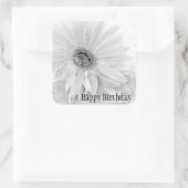 ガーベラデイジーイン白黒ハッピーバースデー スクエアシール (バッグ)