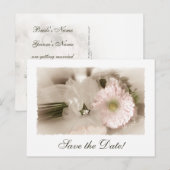 ガーベラデイジーピンクウェディング日付ポストカードを保存 案内ポストカード (正面/裏面)