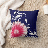 ガーベラデイジーファンシー巻物|海軍明るい赤紫色 クッション (ブランケット)