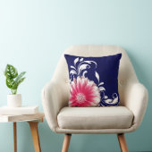 ガーベラデイジーファンシー巻物|海軍明るい赤紫色 クッション (椅子)