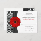 ガーベラデイジーレッドブラックダマスクウェディングリプライカード 出欠カード (正面/裏面)