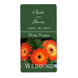 ガーベラデイジー花フローラ結婚グリーンのワイン ラベル