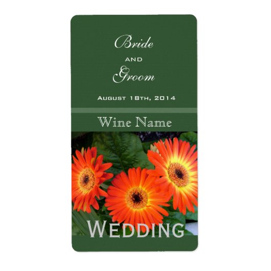 ガーベラデイジー花フローラ結婚グリーンのワイン ラベル (正面)