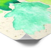 ガーベラ絵画ウォーターカラー赤緑和紙紙 ポスター (角)