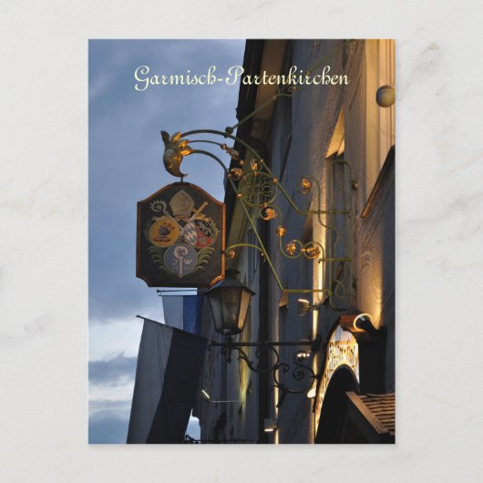 ガーミッシュ – パルテンキルチェンの夜はがき ポストカード (正面)