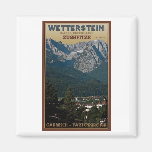 ガーミッシュ – 町の上のZugspitze マグネット (正面)