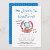 ガーランドの可愛い象ボーイ赤ちゃんシャワー(郵便) 招待状 (正面/裏面)