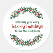 ガーランドカスタムホリデークリスマスドードルリース ラウンドシール (正面)