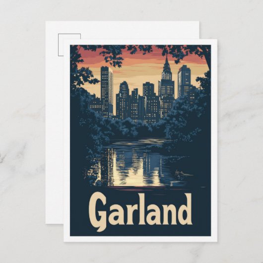 ガーランドテキサス州USAアートヴィンテージトラベルイラストレーション ポストカード (正面/裏面)