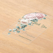 ガーランドピンク牡丹ユーカリ葉ありがとう アクリル招待状 (レイダウン)