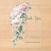 ガーランドピンク牡丹ユーカリ葉ありがとう アクリル招待状 (正面)