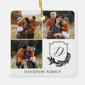 ガーランドリースモノグラムファミリーフォトギャラリーブラック セラミックオーナメント (正面)