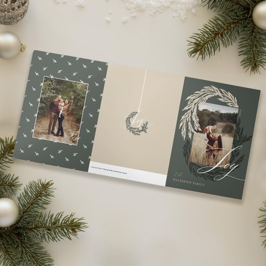 ガーランドリースモノグラムフォトギャラリークリスマス 三つ折りクリスマスカード