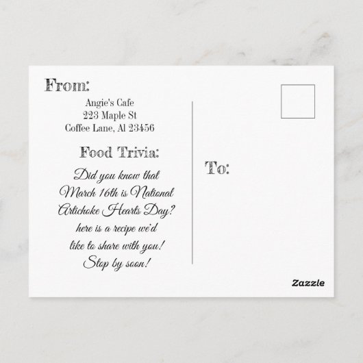 ガーリックアーティチョークディップレシピはがき ポストカード (裏面)