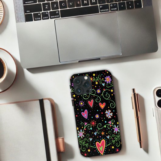 ガーリーおもしろい10代のトレンディーブラックフローラ吸光度 Case-Mate iPhoneケース