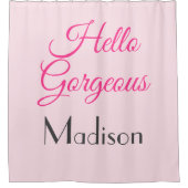 ガーリーかわいらしパーソナライズされたPink Helloゴージャスな名前 シャワーカーテン (正面)