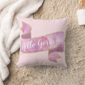 ガーリーかわいらし赤面ピンクハローゴス金ゴールドリボン クッション (ブランケット)