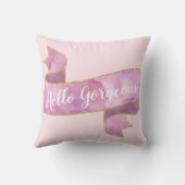 ガーリーかわいらし赤面ピンクハローゴス金ゴールドリボン クッション (裏面)