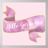 ガーリーかわいらし赤面ピンクハローゴス金ゴールドリボン ポスター (正面)