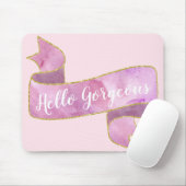 ガーリーかわいらし赤面ピンクハローゴス金ゴールドリボン マウスパッド (マウス)