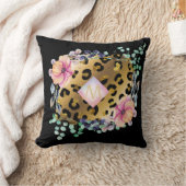 ガーリーかわいらしLeopardプリント金ゴールドモノグラムの クッション (ブランケット)