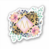 ガーリーかわいらしLeopardプリント金ゴールドモノグラムの シール (正面)