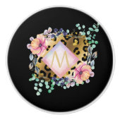 ガーリーかわいらしLeopardプリント金ゴールドモノグラムの セラミックノブ (正面)