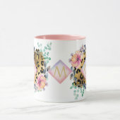 ガーリーかわいらしLeopardプリント金ゴールドモノグラムの マグカップ (中央)