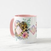 ガーリーかわいらしLeopardプリント金ゴールドモノグラムの マグカップ (正面左)